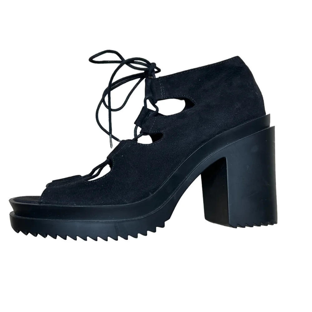 H&M Coachella Boho Black Suede Lace Up Platform Sandals Size 8 - Picture 11 of 13